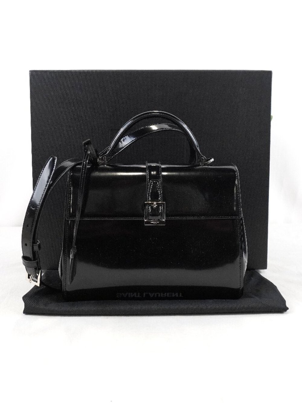 Saint Laurent Le Fermoir Top Handle Black Calfskin Leather Bag w/ Shoulder Strap - Picture 1 of 15